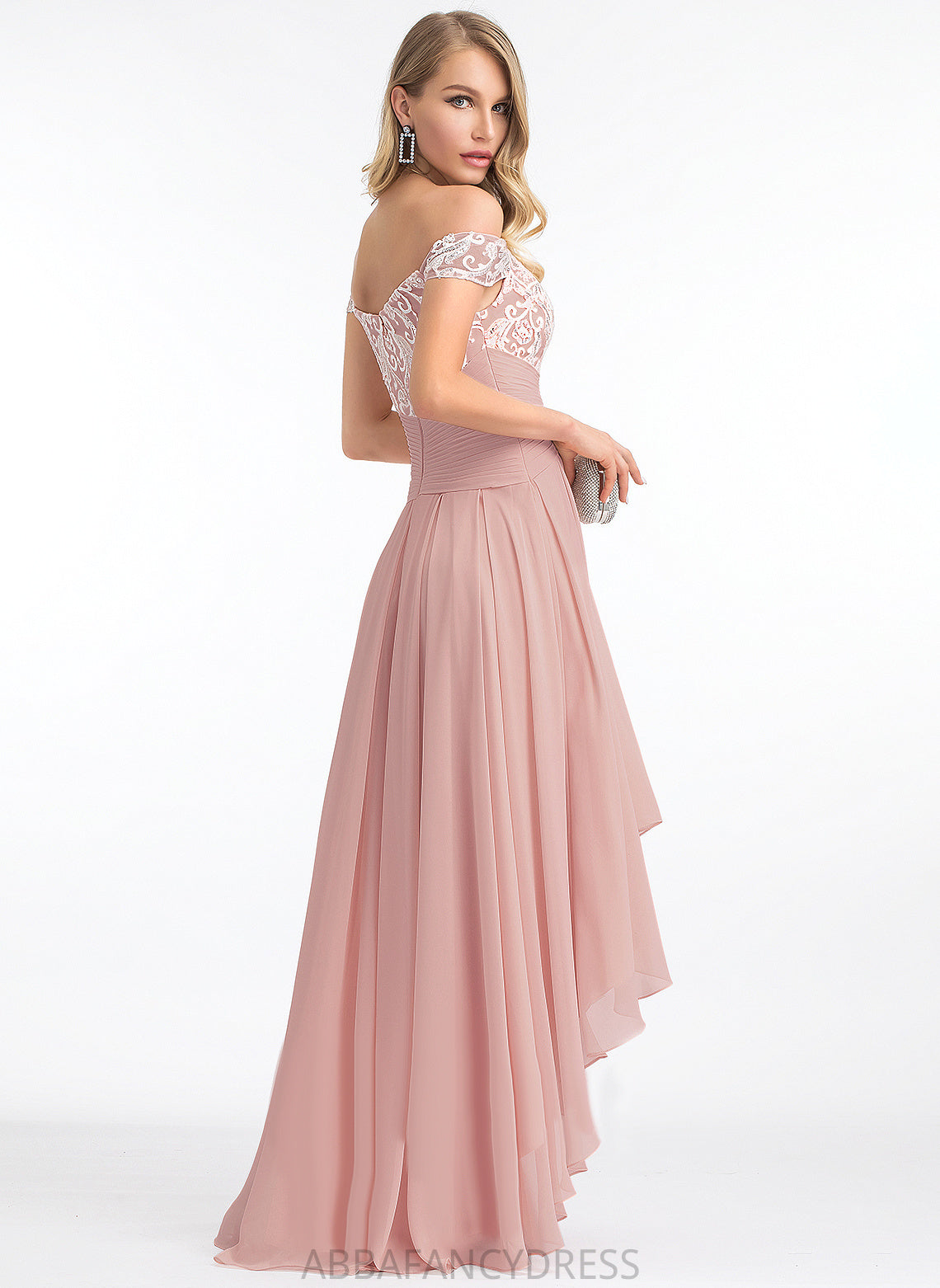 Chiffon Wedding Pleated A-Line Off-the-Shoulder With Asymmetrical Lace Wedding Dresses Fiona Dress