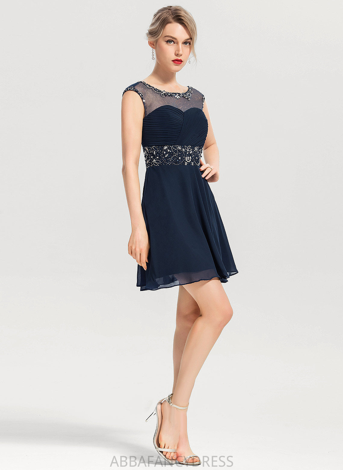 Neck Scoop Sequins Chana Dress With Chiffon Homecoming Dresses A-Line Homecoming Beading Short/Mini