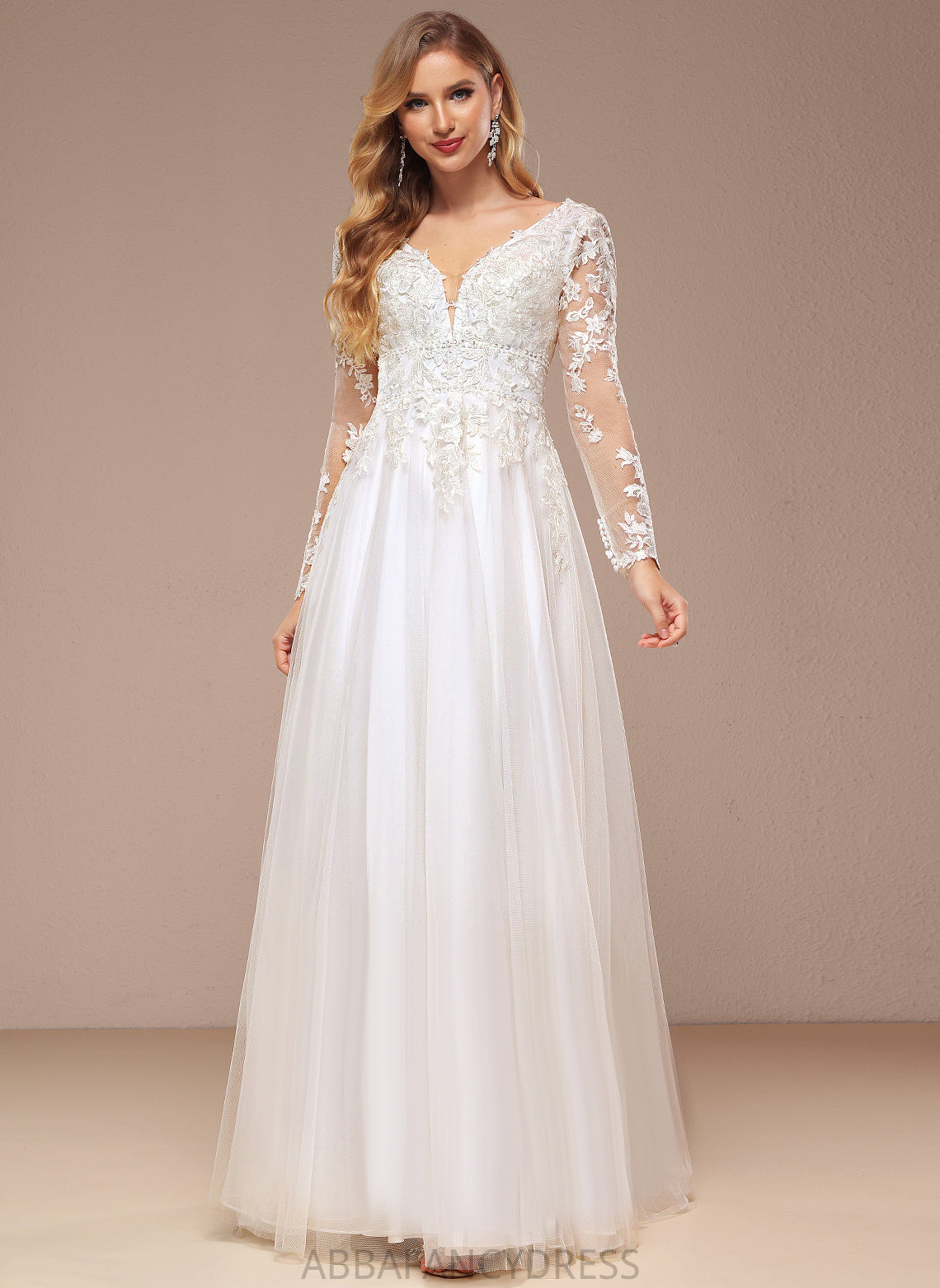 Wedding Dresses Wedding Tulle Floor-Length A-Line With Bethany Beading V-neck Lace Dress Sequins