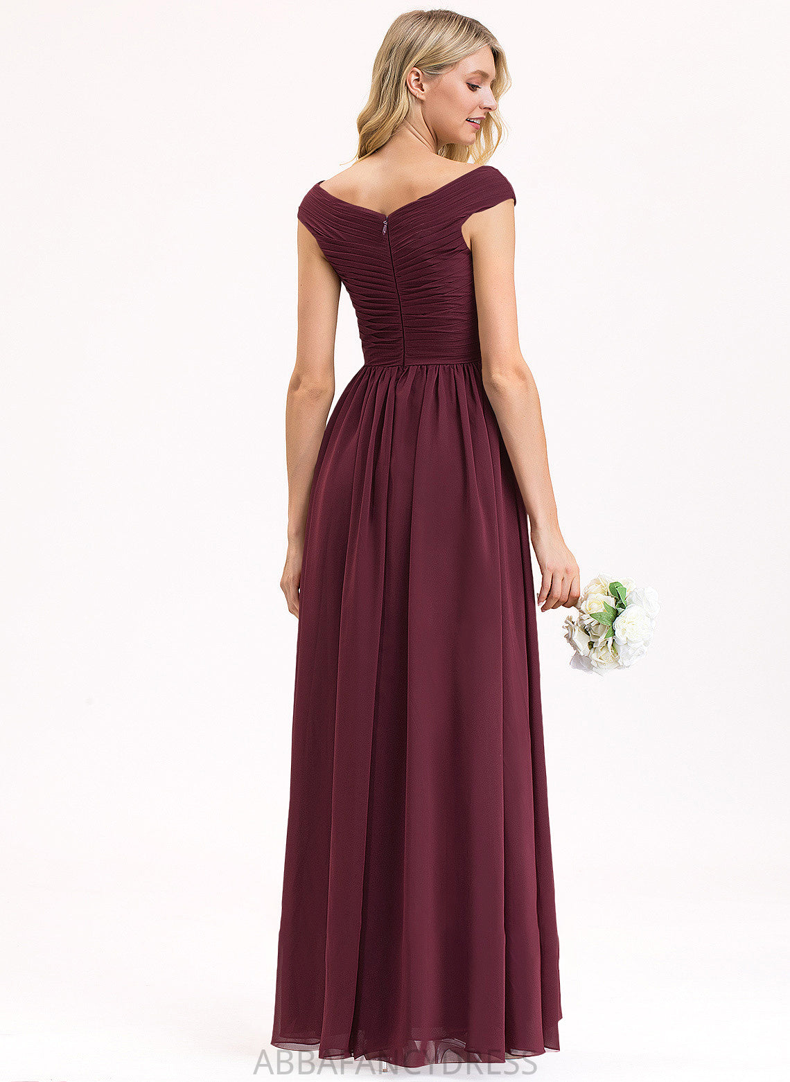 Pockets Chiffon Ruffle Floor-Length Off-the-Shoulder Angelina Prom Dresses Front A-Line Split With