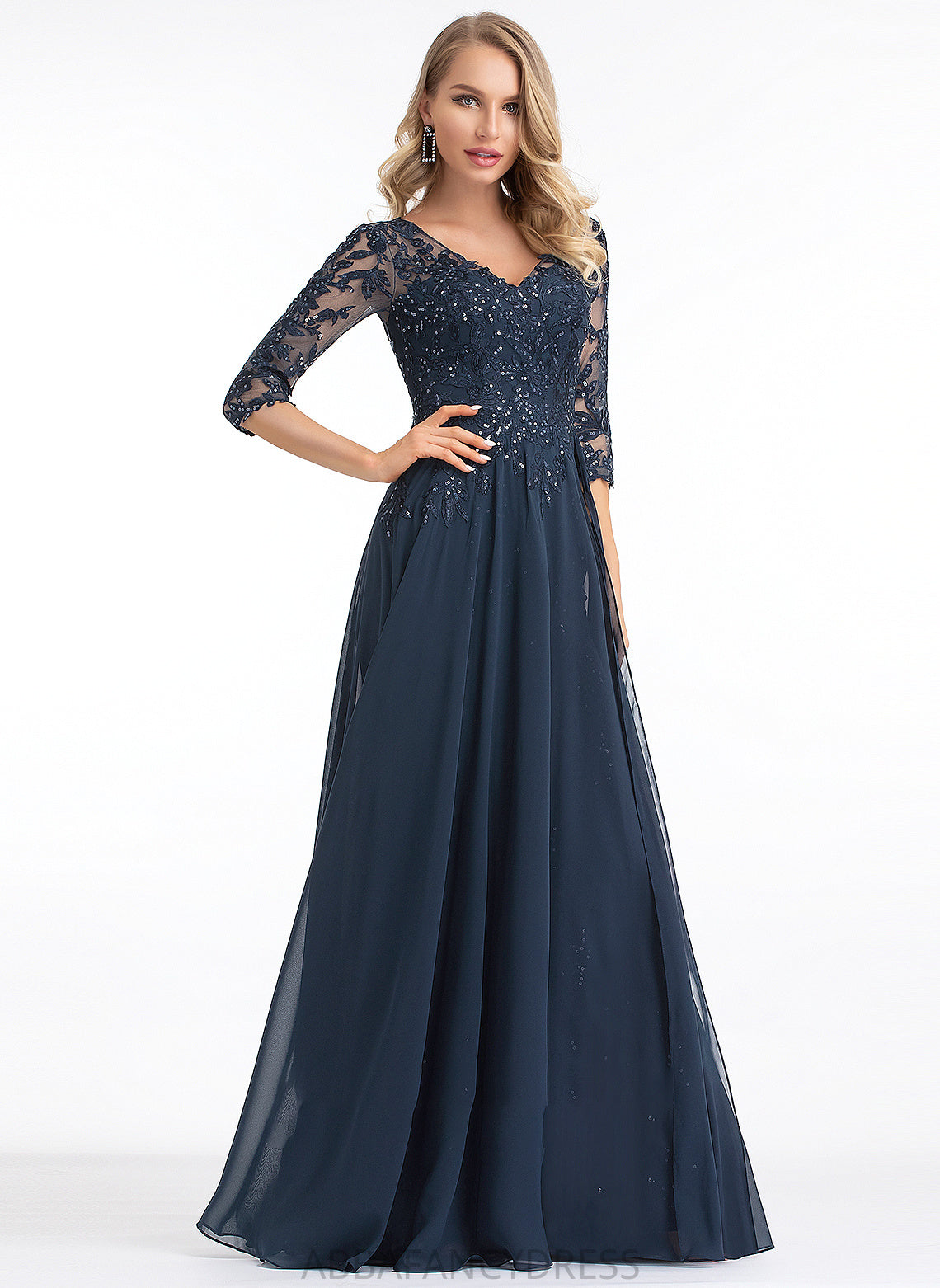 Prom Dresses Chiffon A-Line With Brooke Sequins Floor-Length V-neck