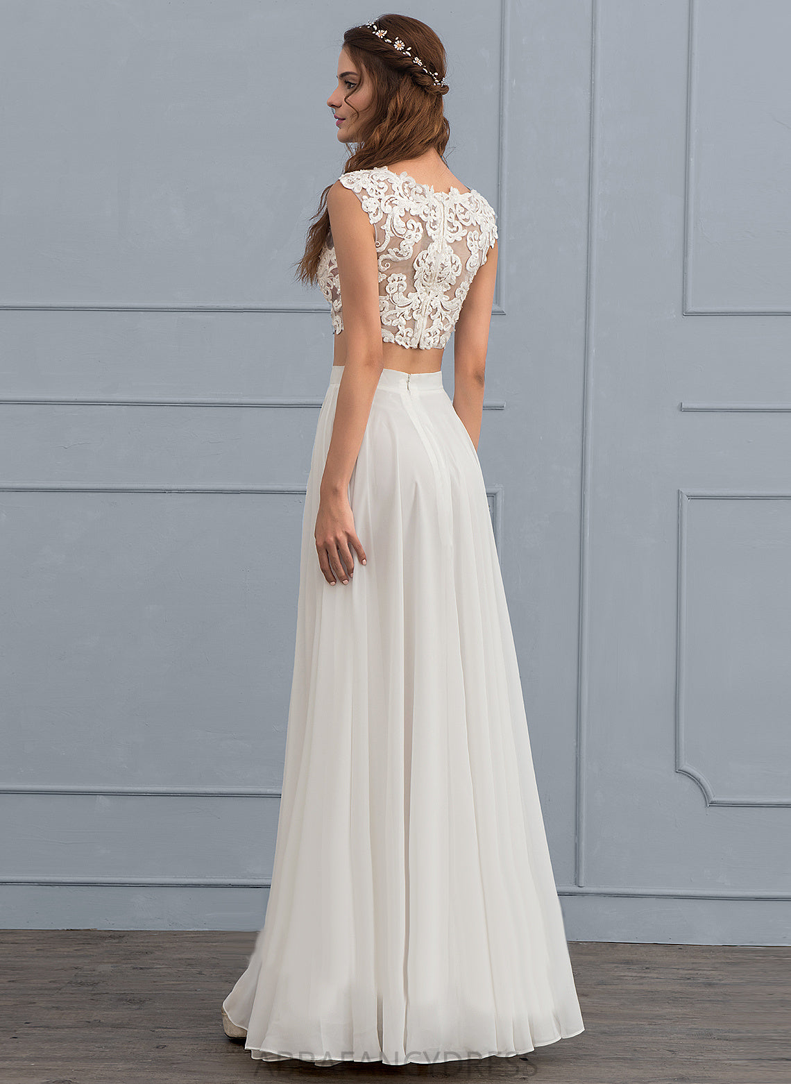 Wedding Dresses Floor-Length Lace A-Line Sequins Dress Beading Neck Scoop Chiffon Sydney With Wedding