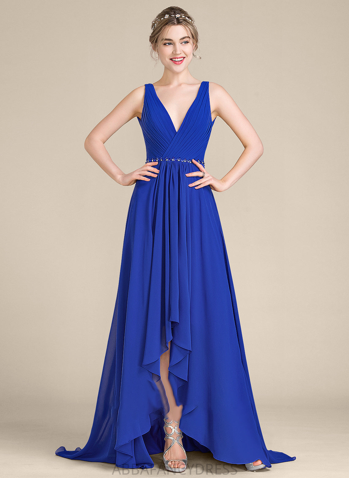 Sequins Prom Dresses V-neck Hillary With A-Line Chiffon Beading Asymmetrical Ruffle