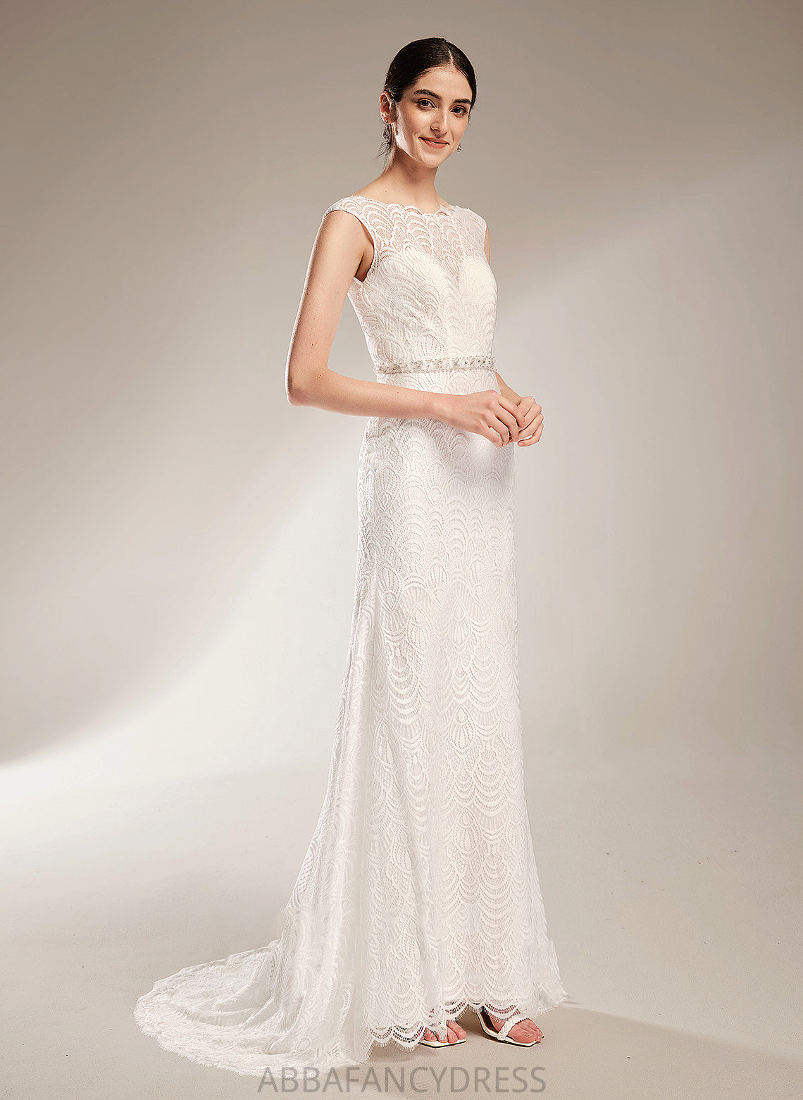 Scoop Dress Court Wedding Dresses Sheath/Column Nathalia Wedding Lace Train With Neck Sequins Beading