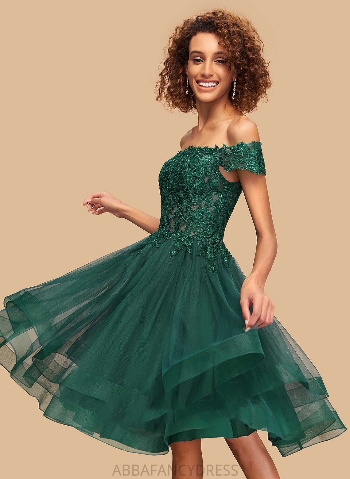 Homecoming Dress With Tulle Knee-Length A-Line Homecoming Dresses Lace Off-the-Shoulder Ashtyn