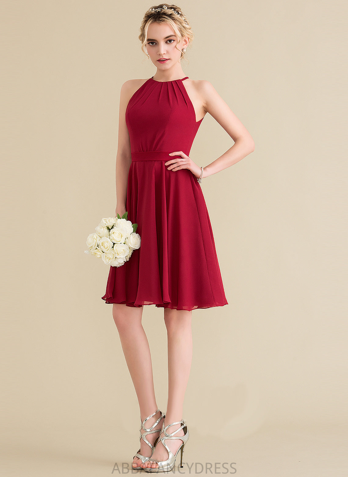 With Bow(s) Homecoming Dresses Dress Chiffon Knee-Length Neck Nicola Ruffle Homecoming A-Line Scoop