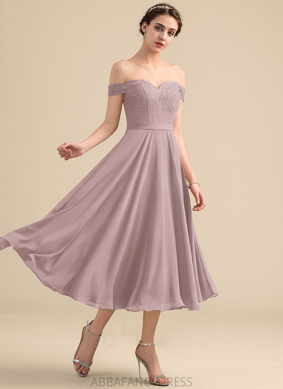 Beading With Homecoming Off-the-Shoulder Chiffon Homecoming Dresses Lace A-Line Kendall Tea-Length Dress