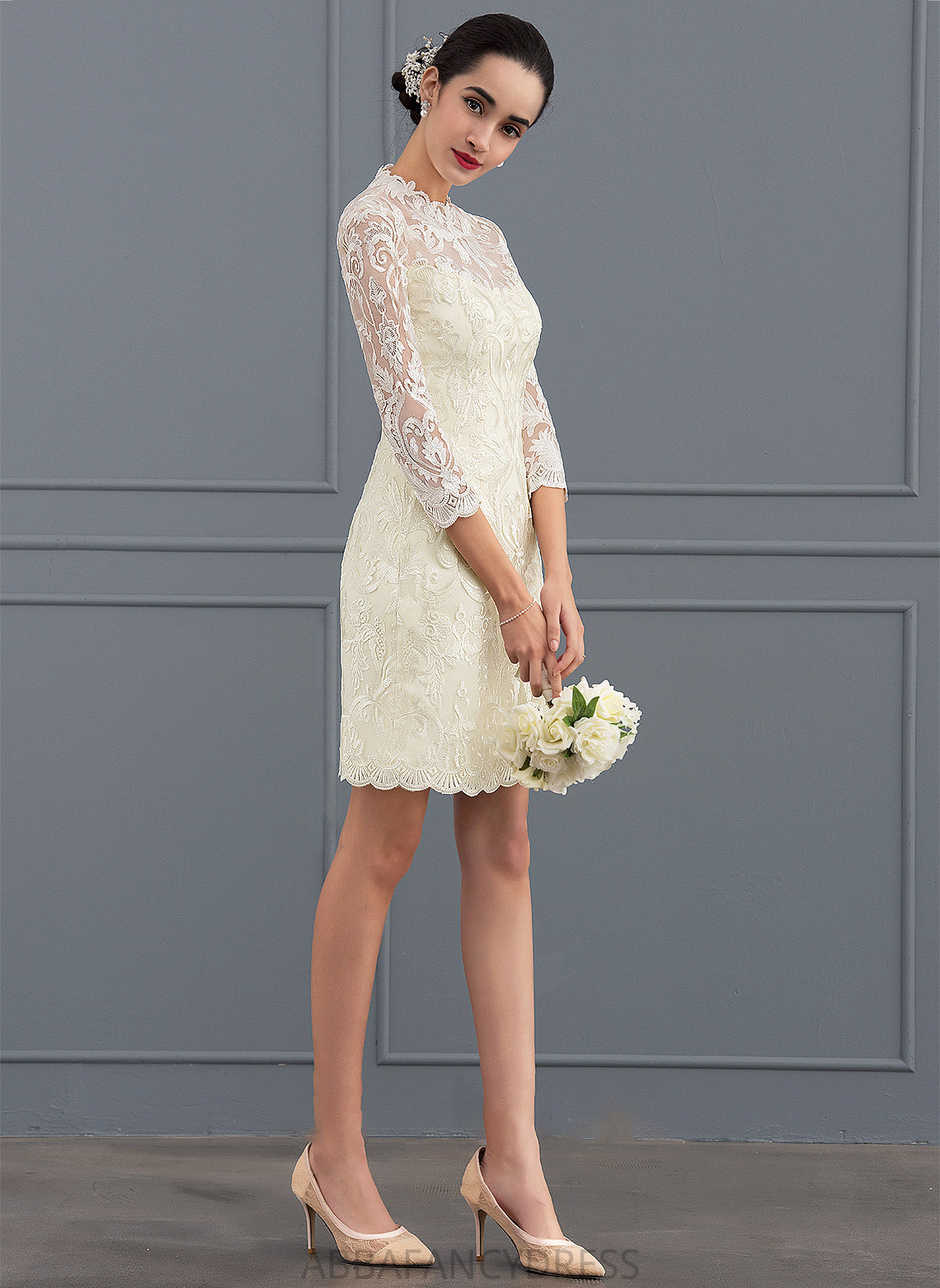 Lace Knee-Length Wedding Neck High Wedding Dresses Chloe Dress Sheath/Column