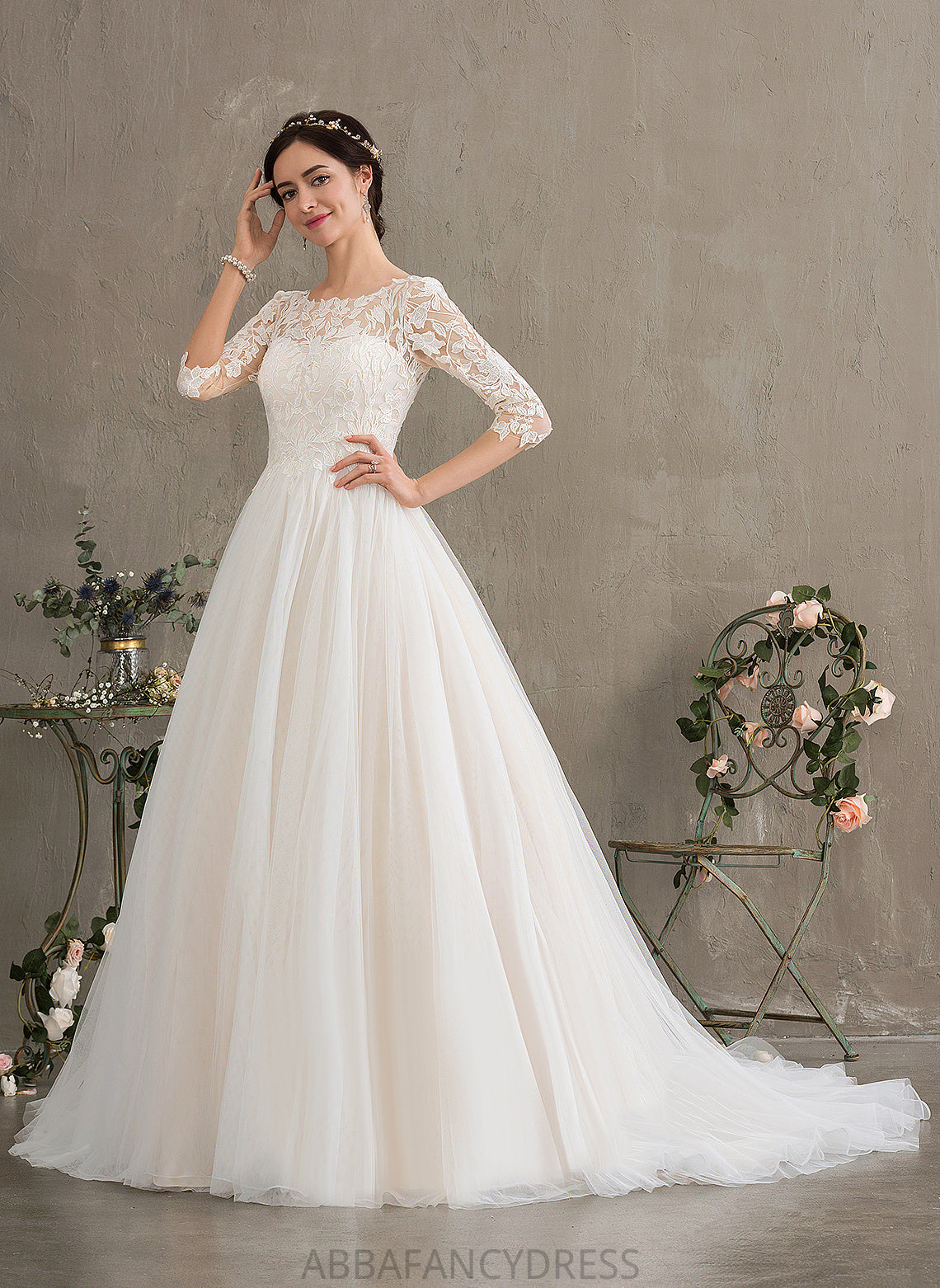 Scoop Neck With Wedding Dresses Giana Court Ball-Gown/Princess Sequins Dress Lace Tulle Train Wedding