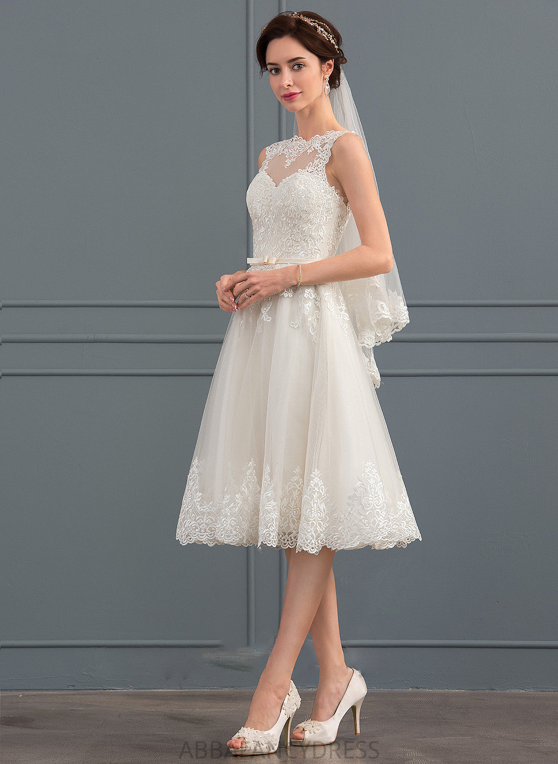 Knee-Length Wedding Illusion With Tulle A-Line Bow(s) Salome Dress Wedding Dresses