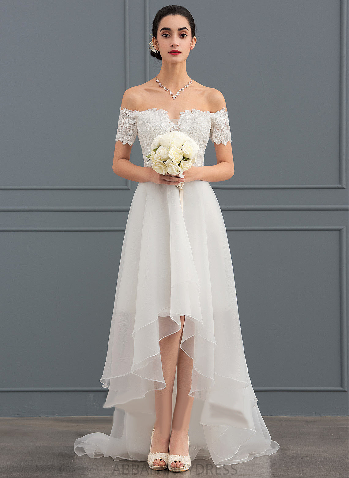 With Lauretta Asymmetrical Wedding Dresses Dress Organza A-Line Sequins Wedding Lace