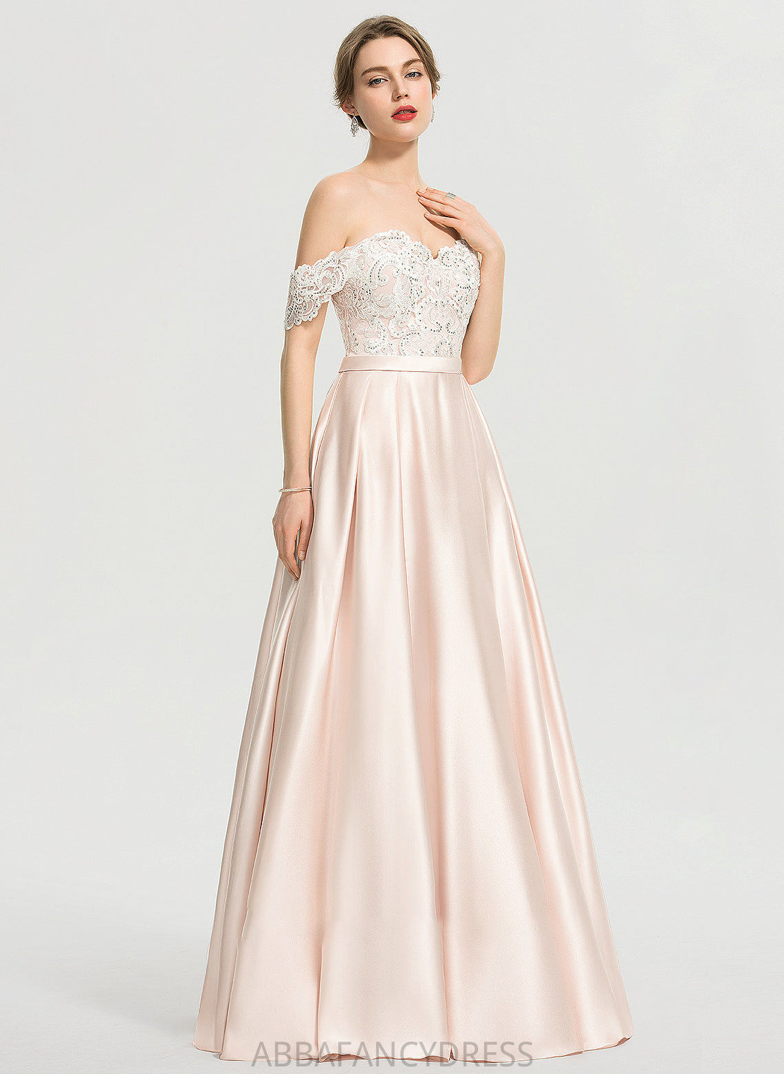 Wedding Dresses Jaslyn Floor-Length Ball-Gown/Princess Sequins Wedding Dress Satin Off-the-Shoulder With