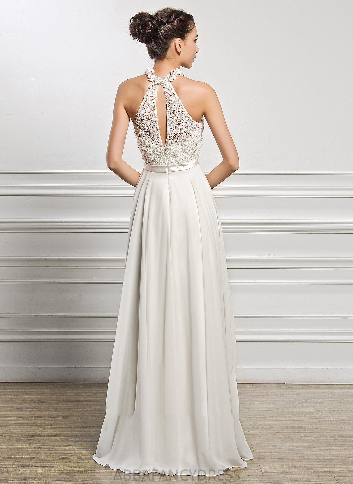 Dress Neck Floor-Length Wedding Sequins Beading Chiffon Wedding Dresses With A-Line Kimora Scoop