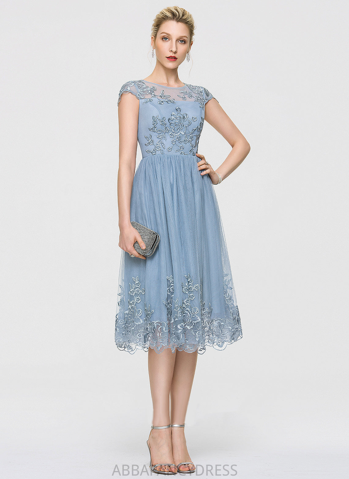 With Lace Neck Dress Knee-Length A-Line Tulle Homecoming Dresses Homecoming Sequins Britney Scoop