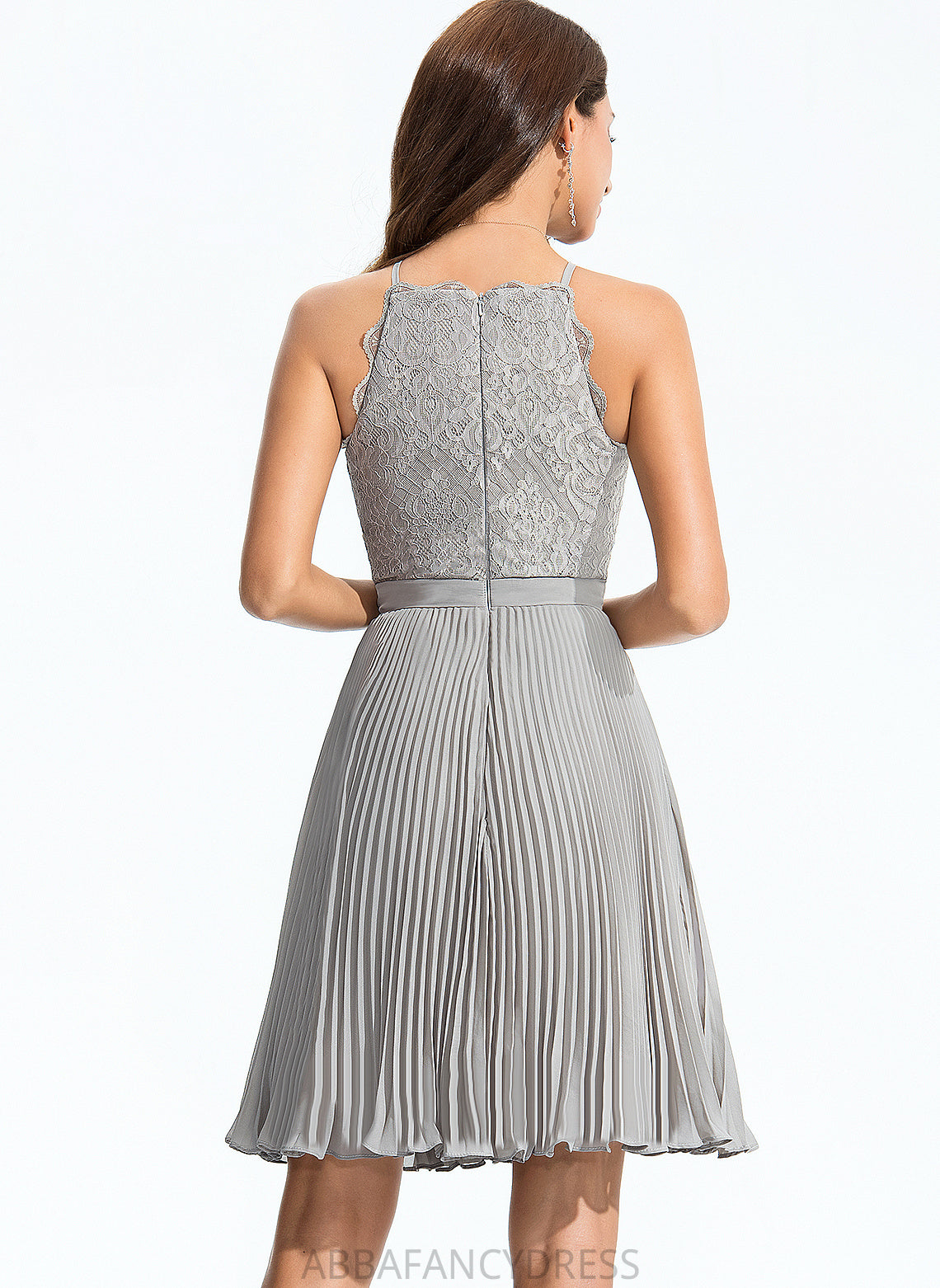 Pleated Neck With Chiffon Carla A-Line Scoop Dress Knee-Length Homecoming Dresses Homecoming