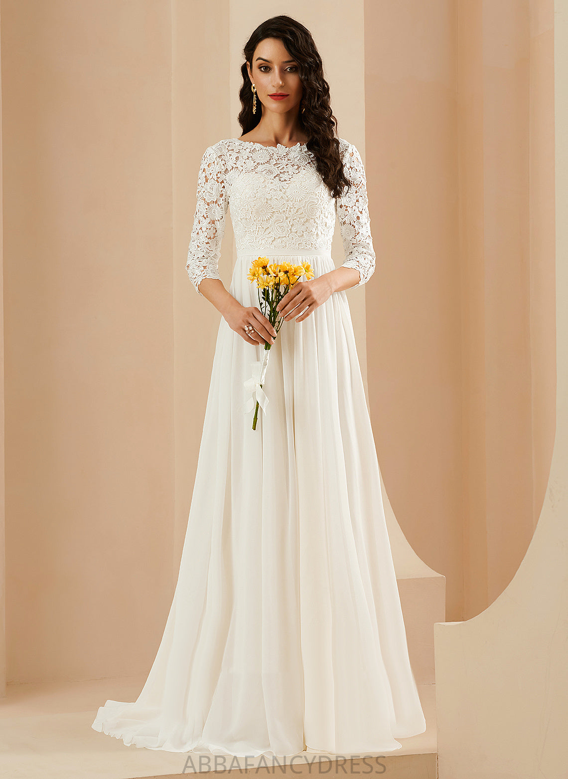 A-Line Train Sweep Wedding Neck Chiffon Lace With Wedding Dresses Dress Avery Scoop