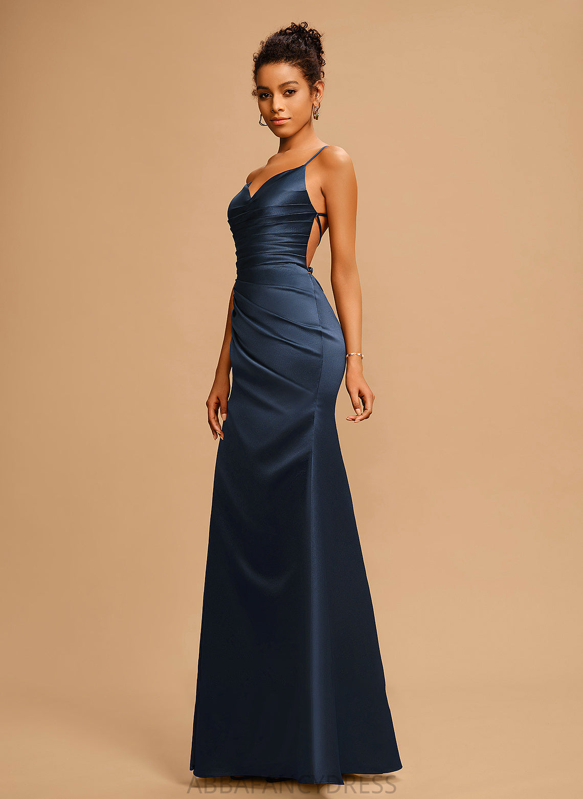 Satin Sheath/Column With Pleated V-neck Kelsey Prom Dresses Floor-Length