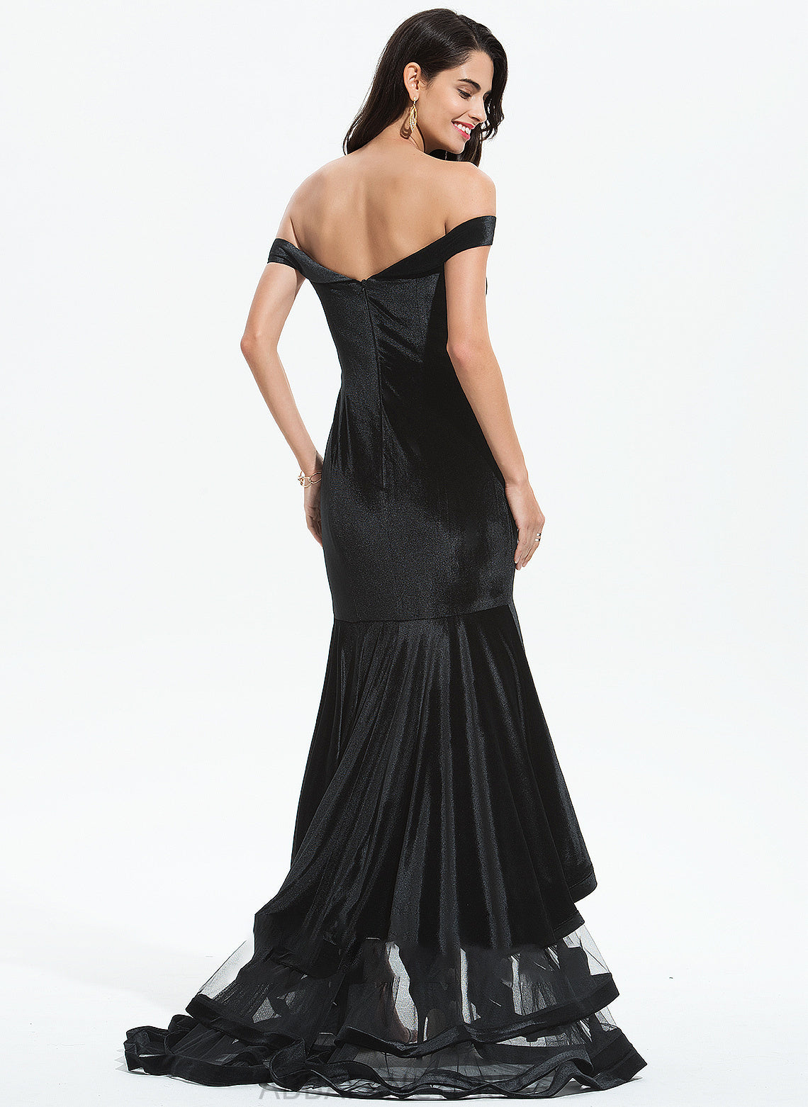 With Cascading Prom Dresses Off-the-Shoulder Train Sweep Trumpet/Mermaid Velvet Haley Ruffles