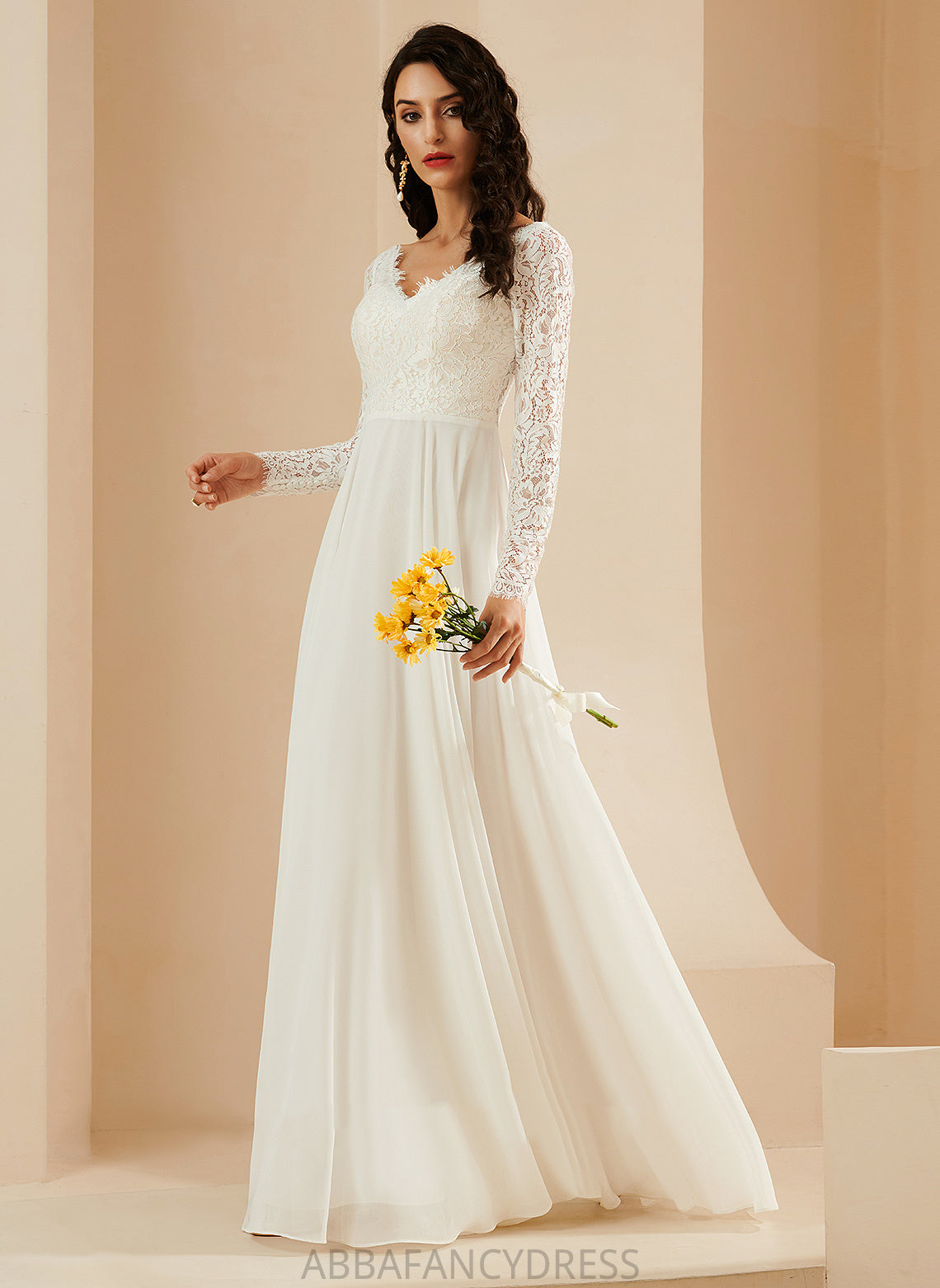 Wedding Dresses V-neck Chiffon Janey Sweep Wedding A-Line With Lace Dress Train