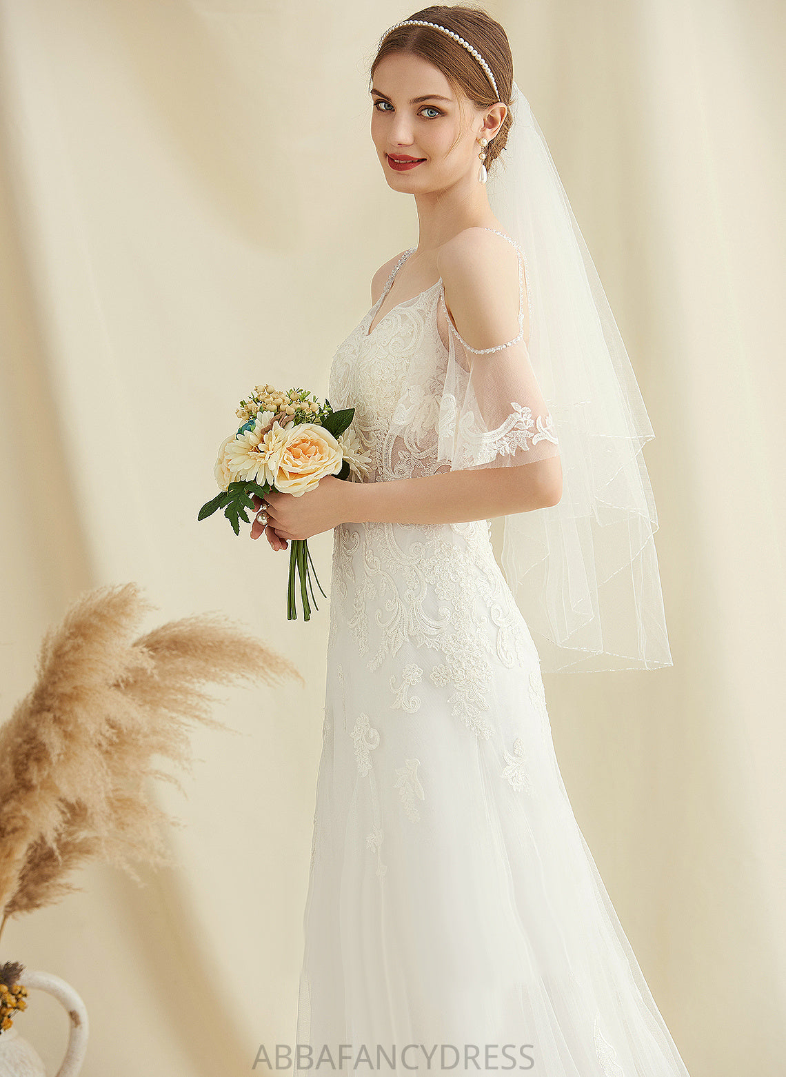 Gabriela Wedding Wedding Dresses Sweep A-Line With V-neck Dress Lace Beading Train Tulle