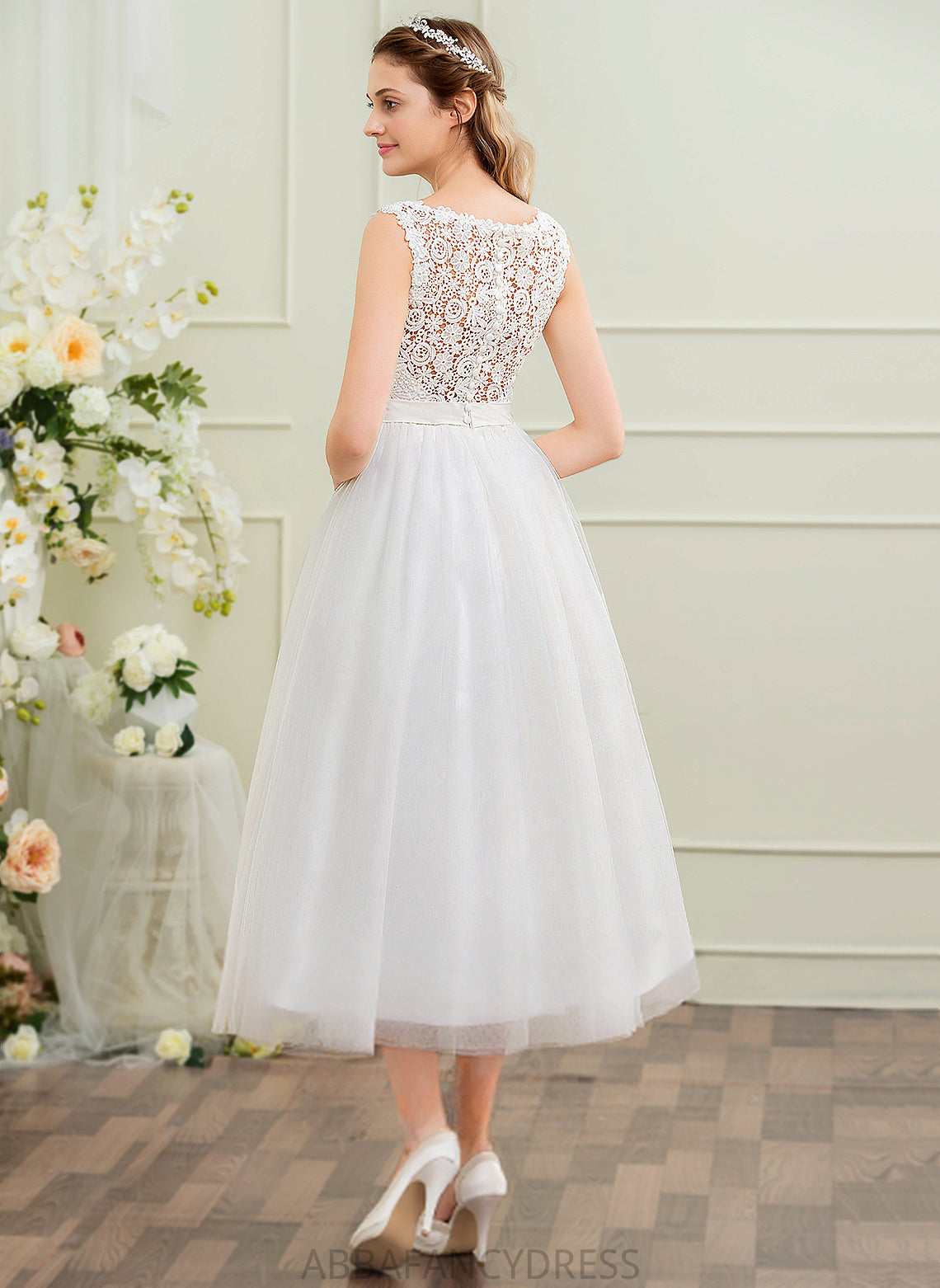 Dress Ball-Gown/Princess With Satin Sequins Wedding Wedding Dresses Tulle Lace Beading Tessa Tea-Length