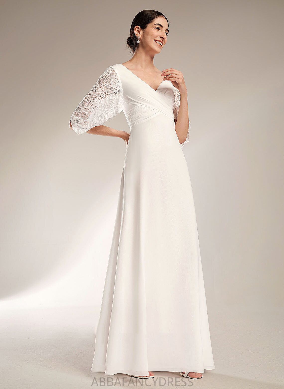 Dress Aracely Chiffon Wedding Dresses Lace V-neck With Wedding Sheath/Column Floor-Length