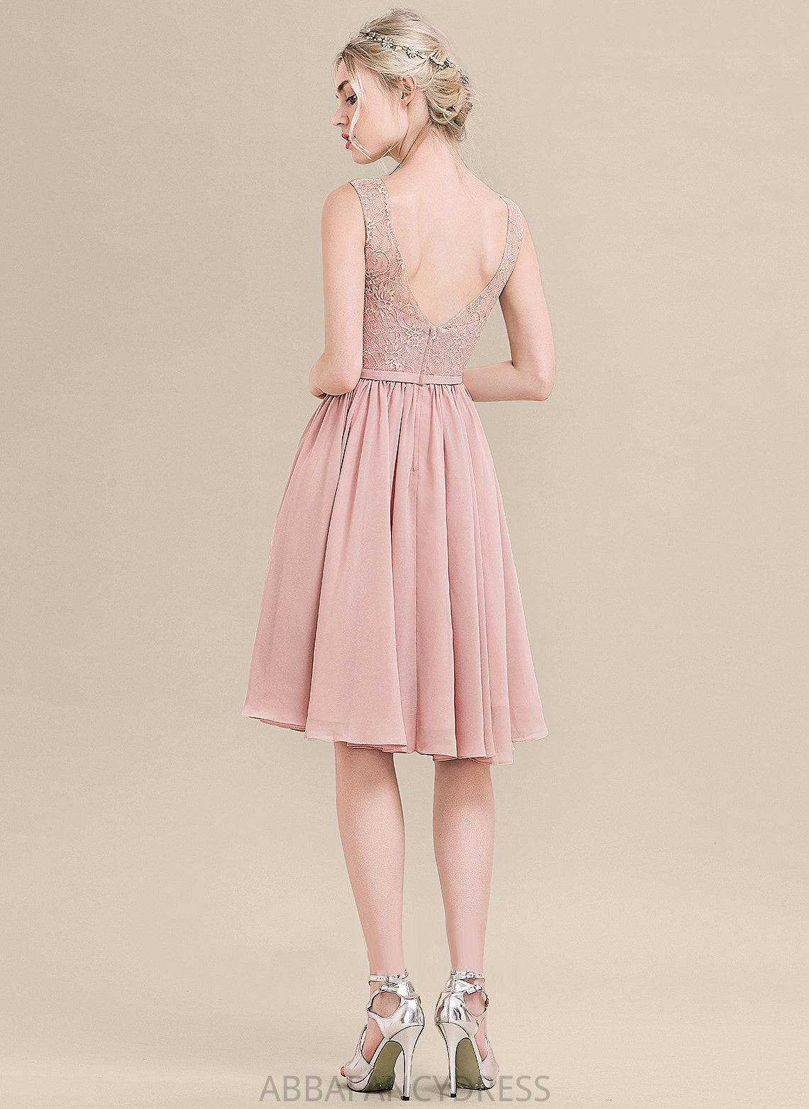 A-Line Lace Lace Knee-Length With Dress Bow(s) Homecoming Homecoming Dresses Chiffon Maia V-neck