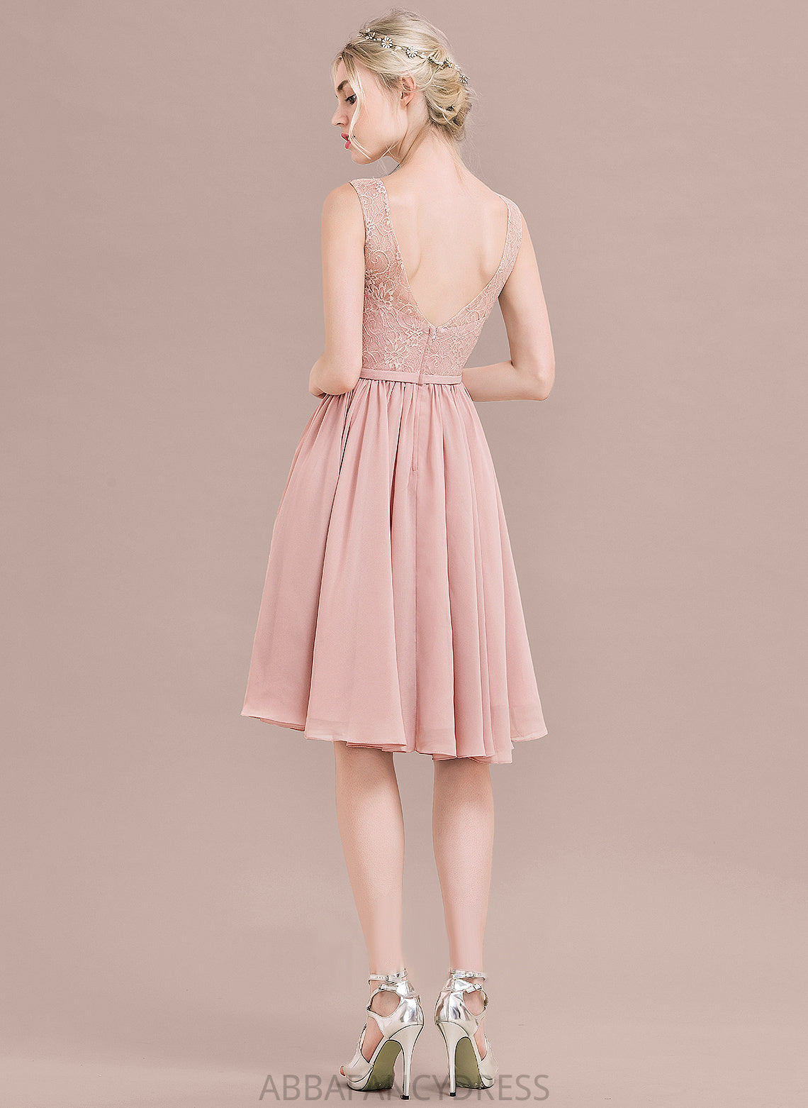 A-Line Lace Lace Knee-Length With Dress Bow(s) Homecoming Homecoming Dresses Chiffon Maia V-neck