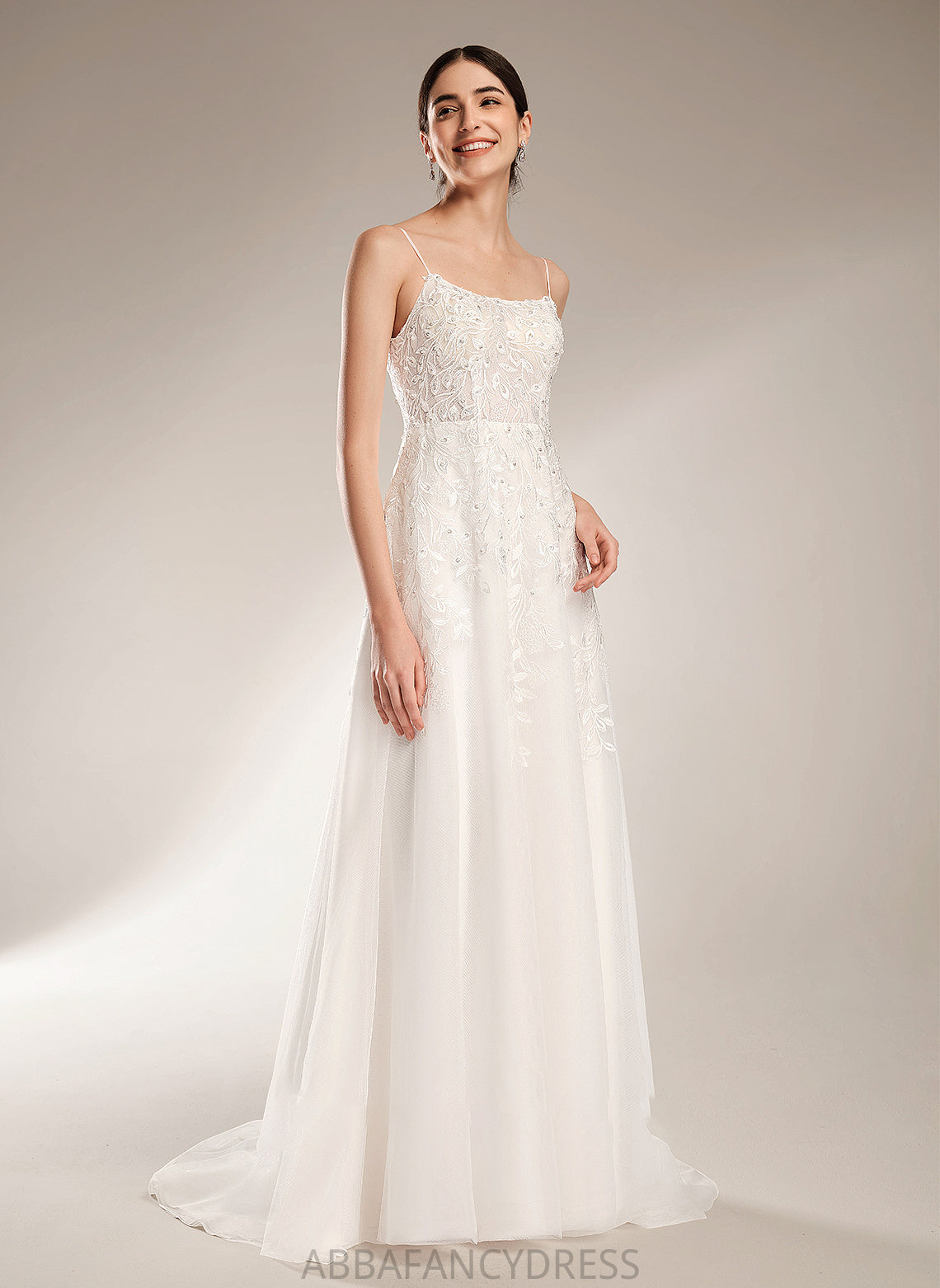 A-Line Train Sequins Wedding Dresses Dress With Neckline Square Court Wedding Beading Lilah