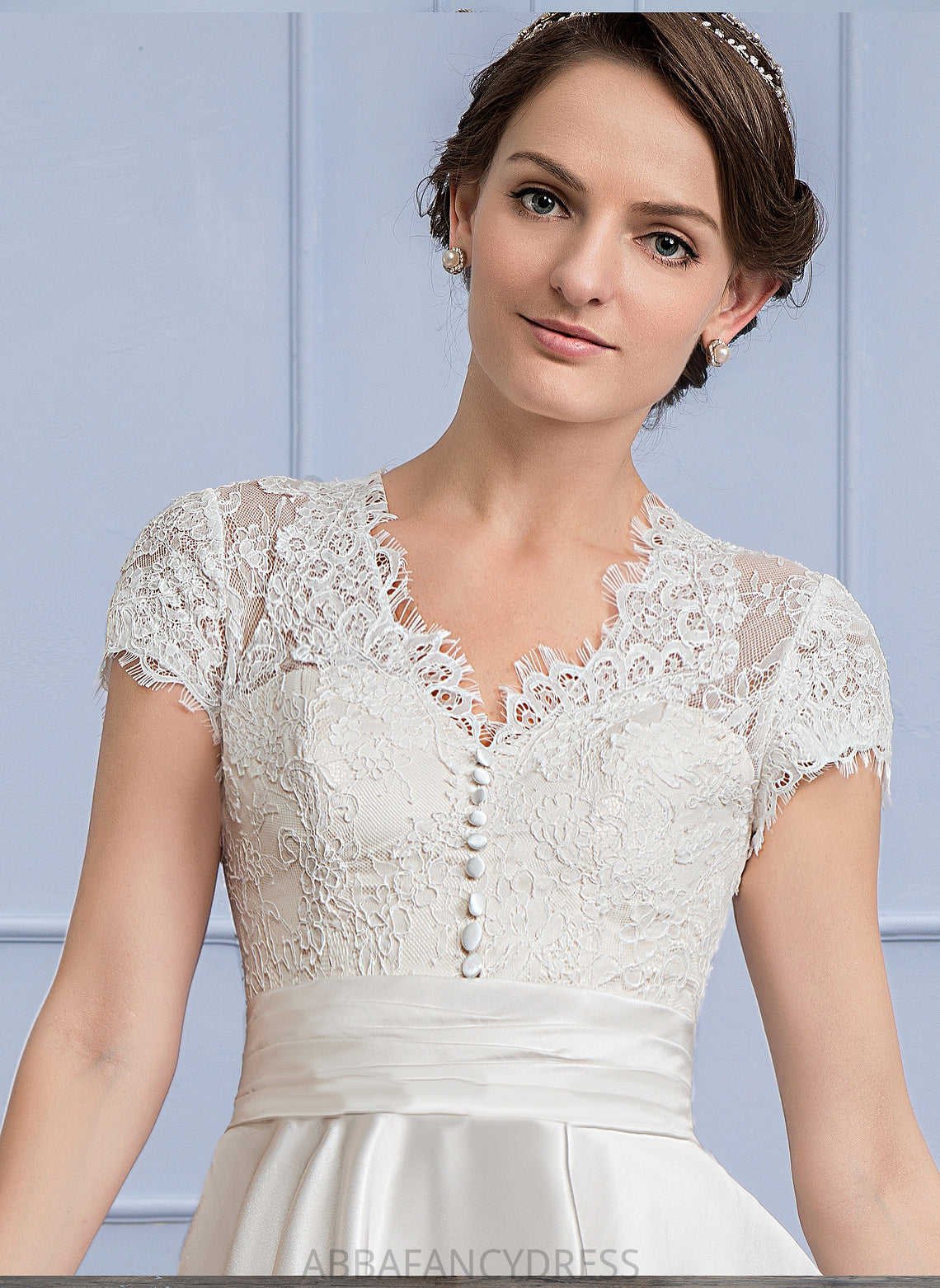 Ruffle Dress Tea-Length Lace With Emelia Wedding Dresses Wedding A-Line V-neck Satin