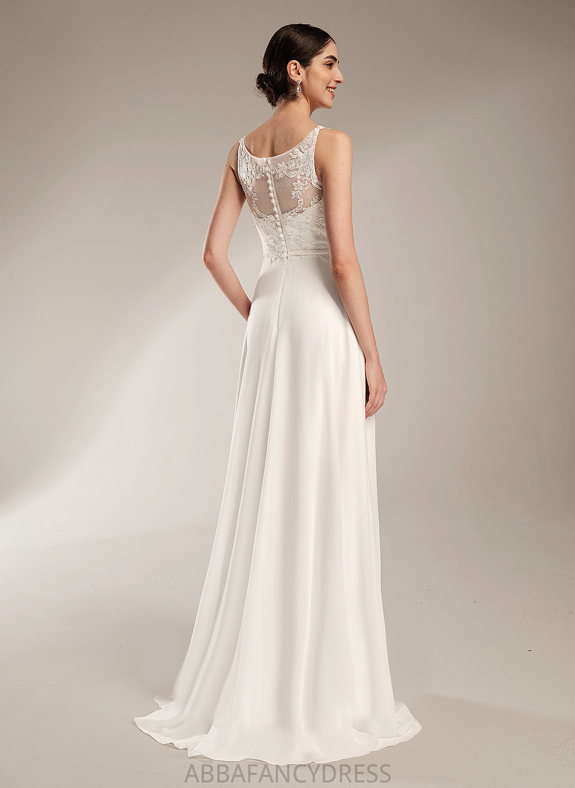 Kaia Train A-Line Sweep Wedding Sequins Illusion Wedding Dresses Chiffon With Dress Lace