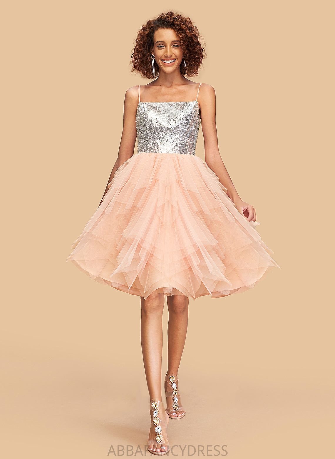 A-Line Square Dress Neckline Homecoming Sequins Knee-Length Homecoming Dresses With Erica Tulle