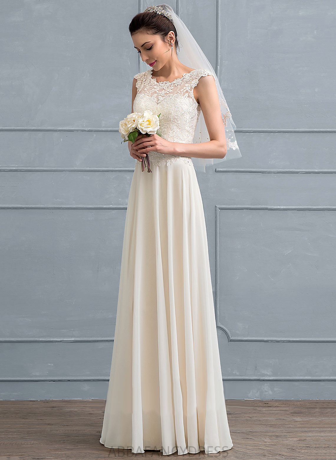 Sequins Beading Floor-Length Dress Kennedi Chiffon With Scoop Wedding Dresses A-Line Wedding Lace