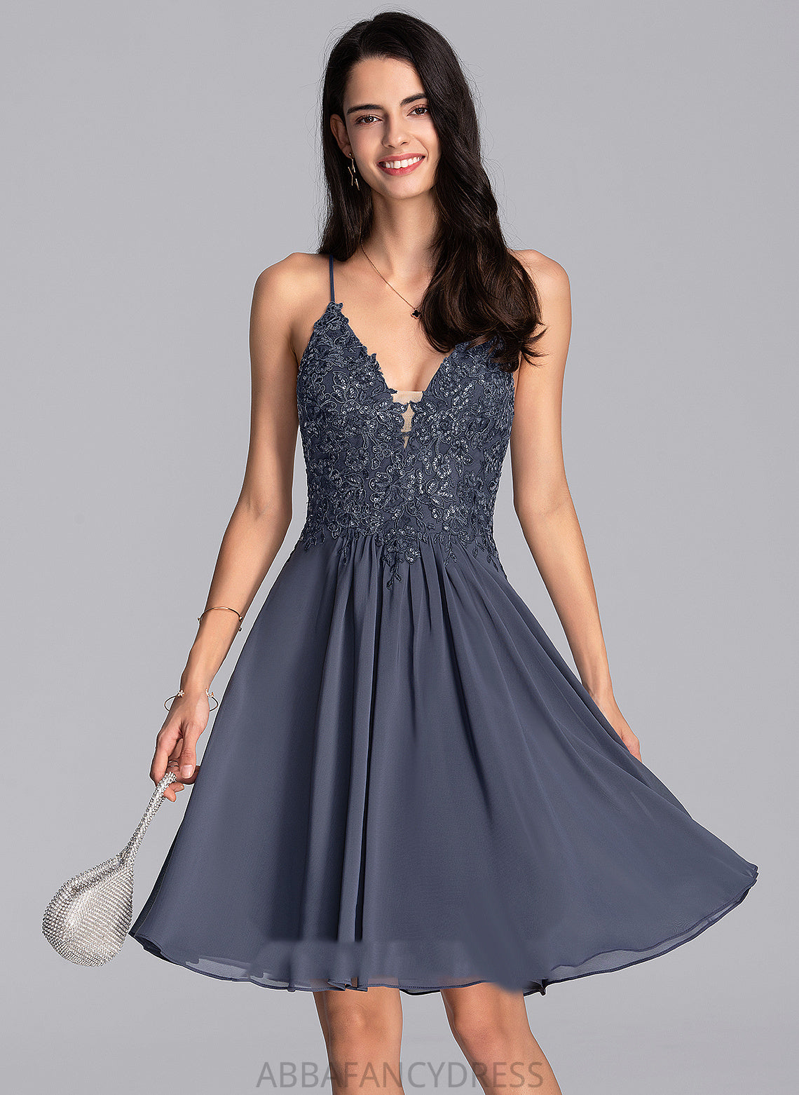 Knee-Length Beading With Lace Homecoming Dresses A-Line Mikayla Chiffon Homecoming V-neck Dress