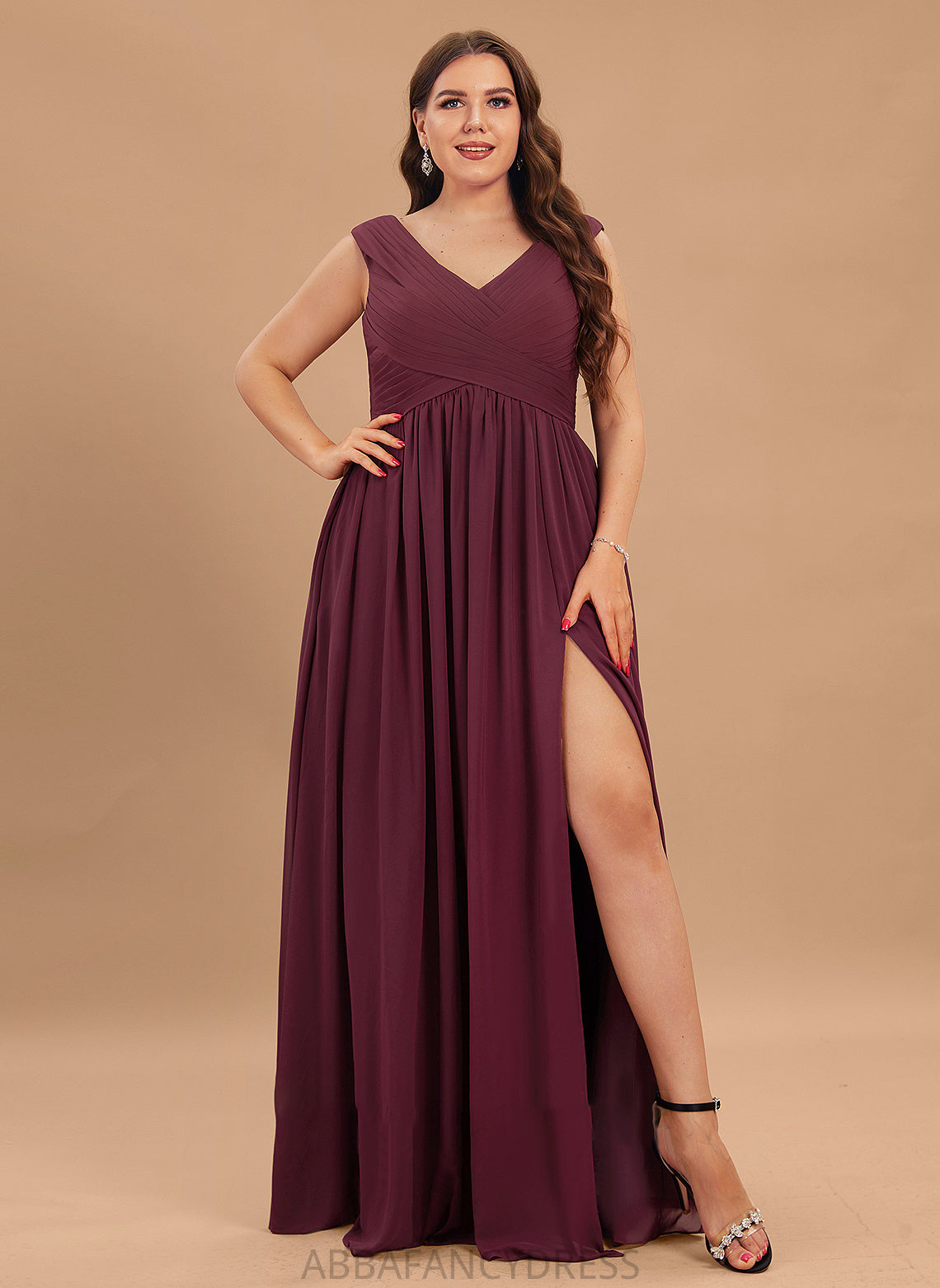 Pockets Chiffon Ruffle Floor-Length Off-the-Shoulder Angelina Prom Dresses Front A-Line Split With