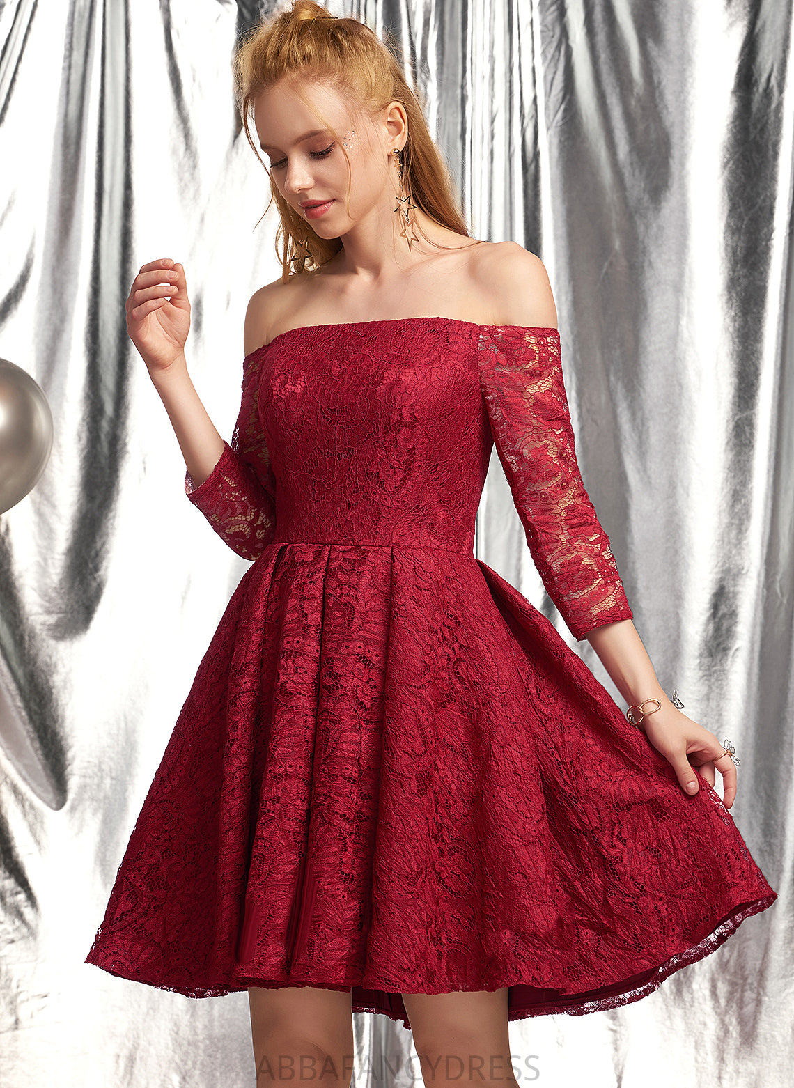 Lace Ruffle Homecoming Dresses With Off-the-Shoulder Dress Short/Mini Homecoming A-Line Jenna