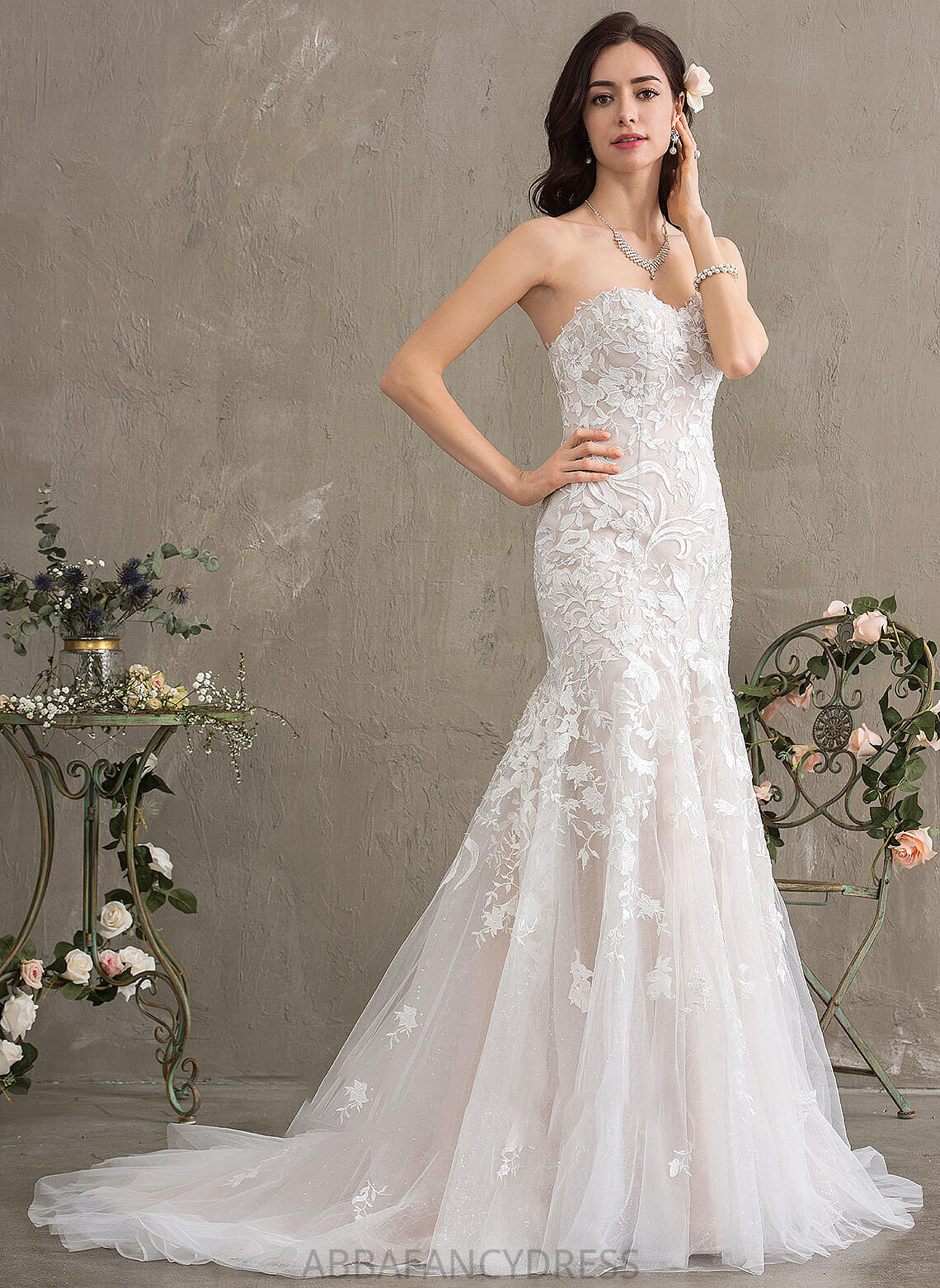 Train Wedding Dresses Emma Tulle Court Lace Trumpet/Mermaid Wedding Sweetheart Dress