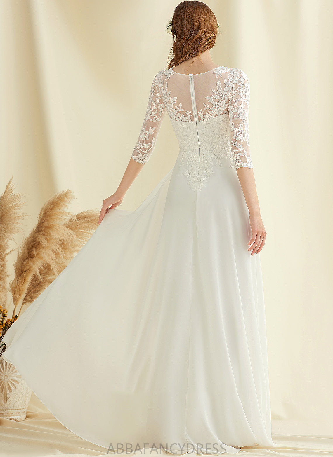 Micah Chiffon Floor-Length Lace Wedding Wedding Dresses A-Line Dress V-neck