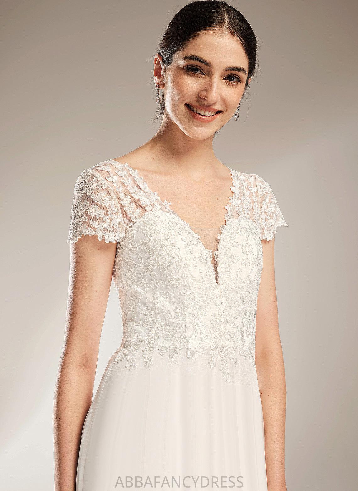 Chiffon Bow(s) V-neck Monique A-Line Wedding Dresses Dress Court Lace With Wedding Train