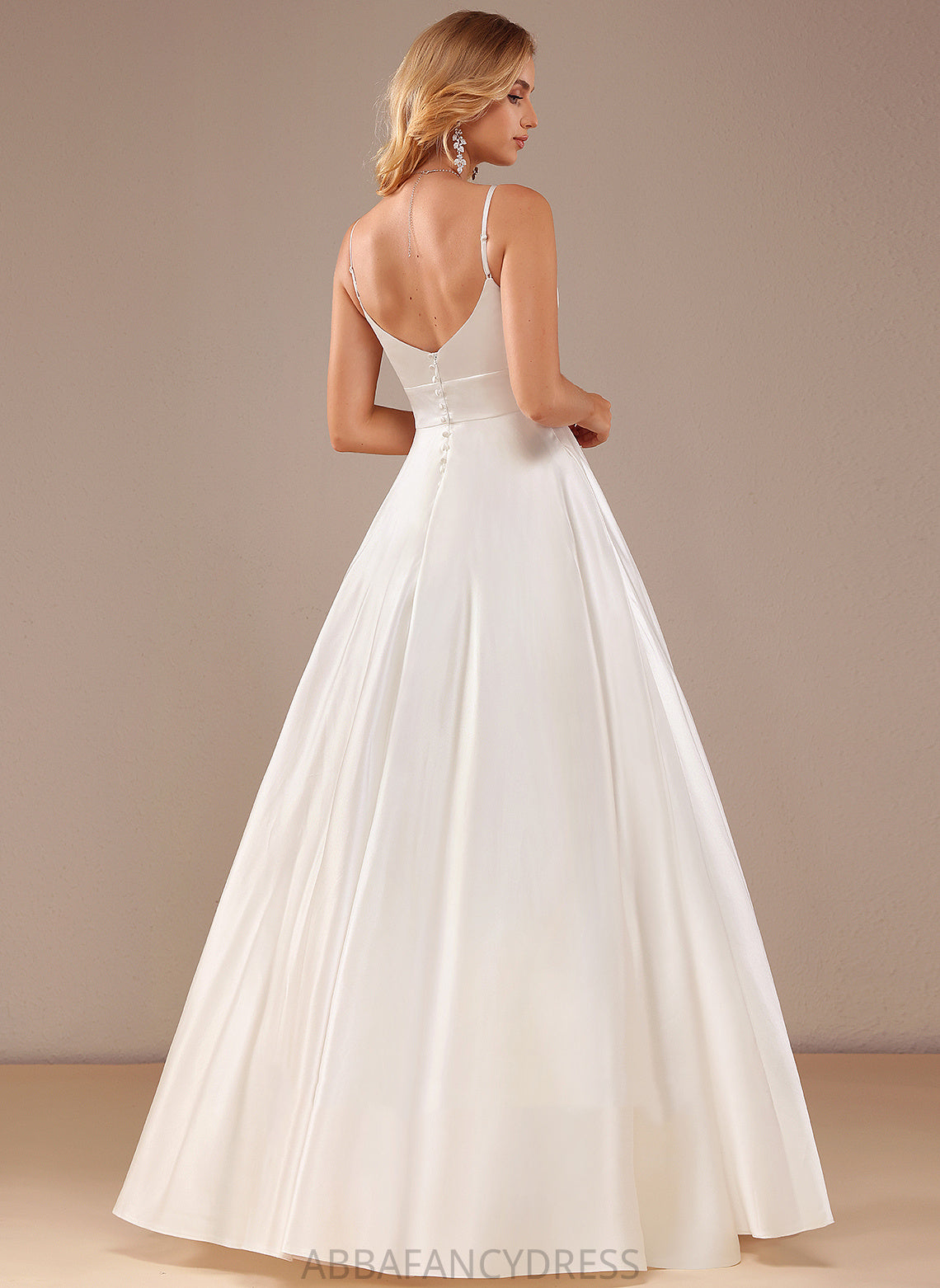 Dress Ball-Gown/Princess V-neck Pockets With Floor-Length Wedding Dresses Sahna Wedding Satin