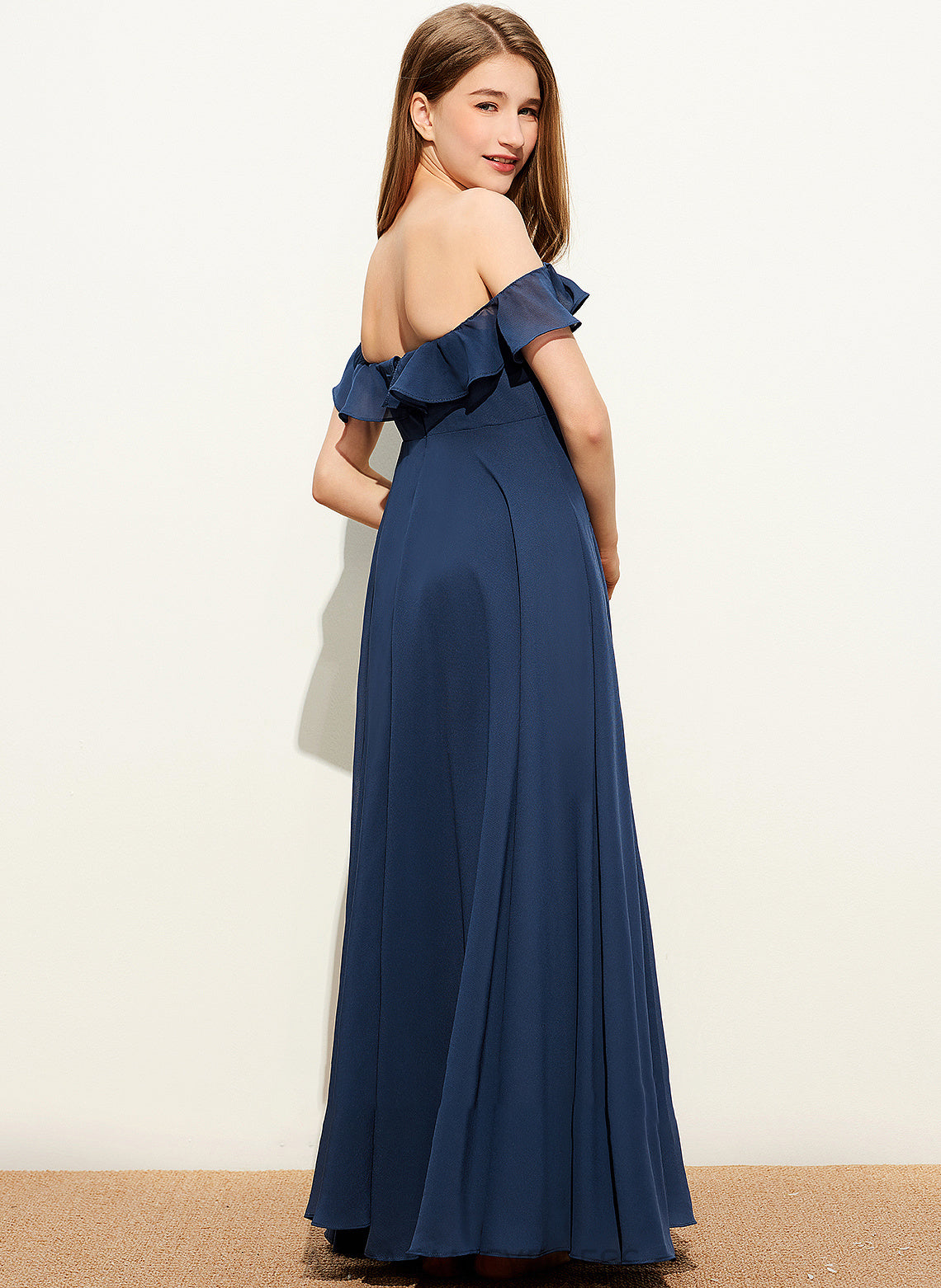 A-Line Off-the-Shoulder Floor-Length Junior Bridesmaid Dresses Chiffon Kaitlin