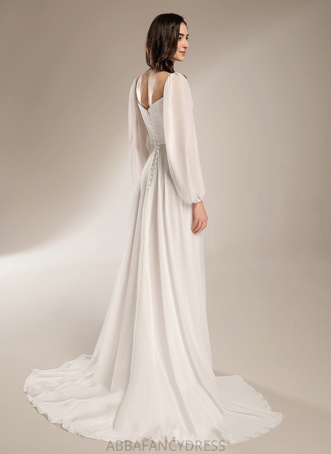 Chiffon Split Wedding Dress Train Chapel Front A-Line Wedding Dresses With V-neck Beryl