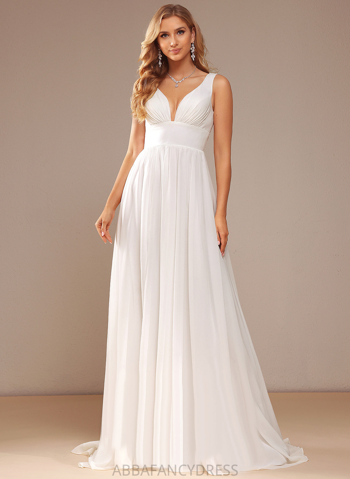 Split A-Line Wedding Sweep With Train Chiffon Front V-neck Perla Wedding Dresses Dress