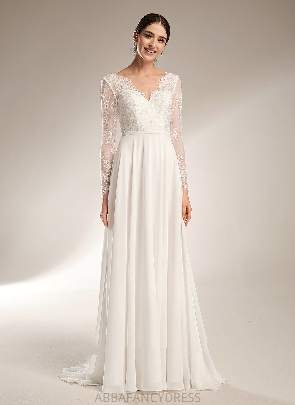 Amiya Wedding Dresses V-neck A-Line Dress Train Wedding Sweep