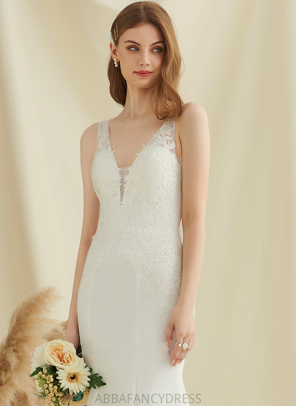 Dress Wedding Trumpet/Mermaid Chiffon V-neck Lace Train Court Wedding Dresses Zariah