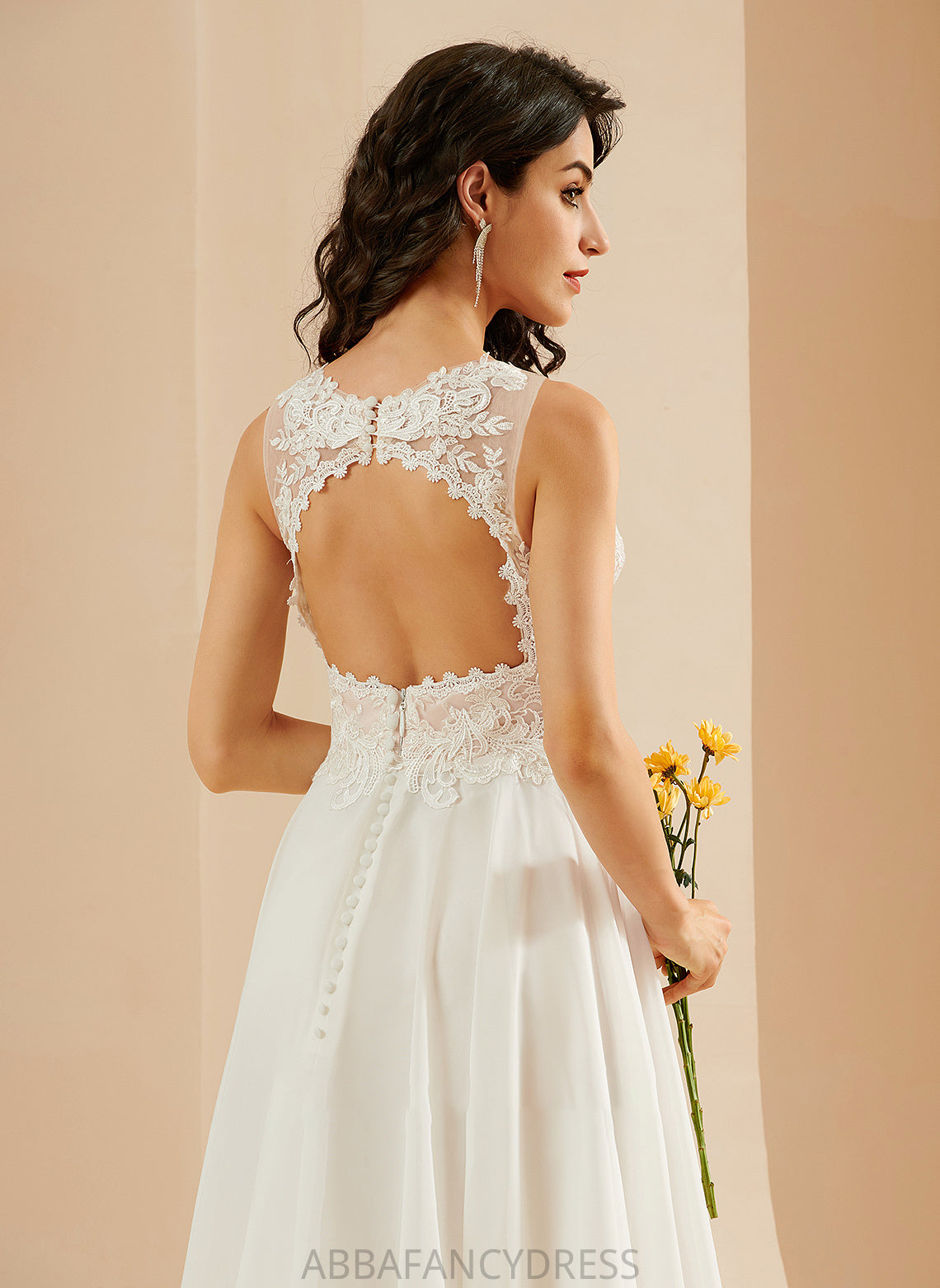 Wedding With Sequins Brenna Knee-Length V-neck A-Line Lace Dress Wedding Dresses