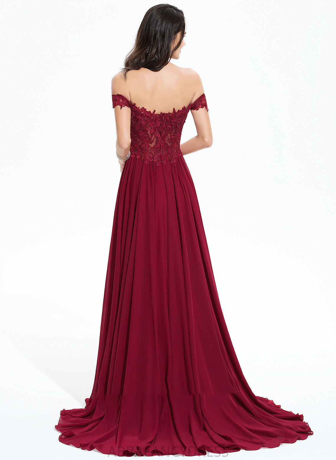 Sweep Annalise A-Line Lace Chiffon Sequins Off-the-Shoulder With Prom Dresses Train