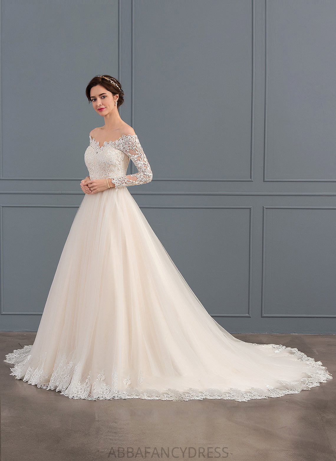 Wedding Dresses Dress Off-the-Shoulder Chapel Kaitlynn Tulle Lace Ball-Gown/Princess Wedding Train