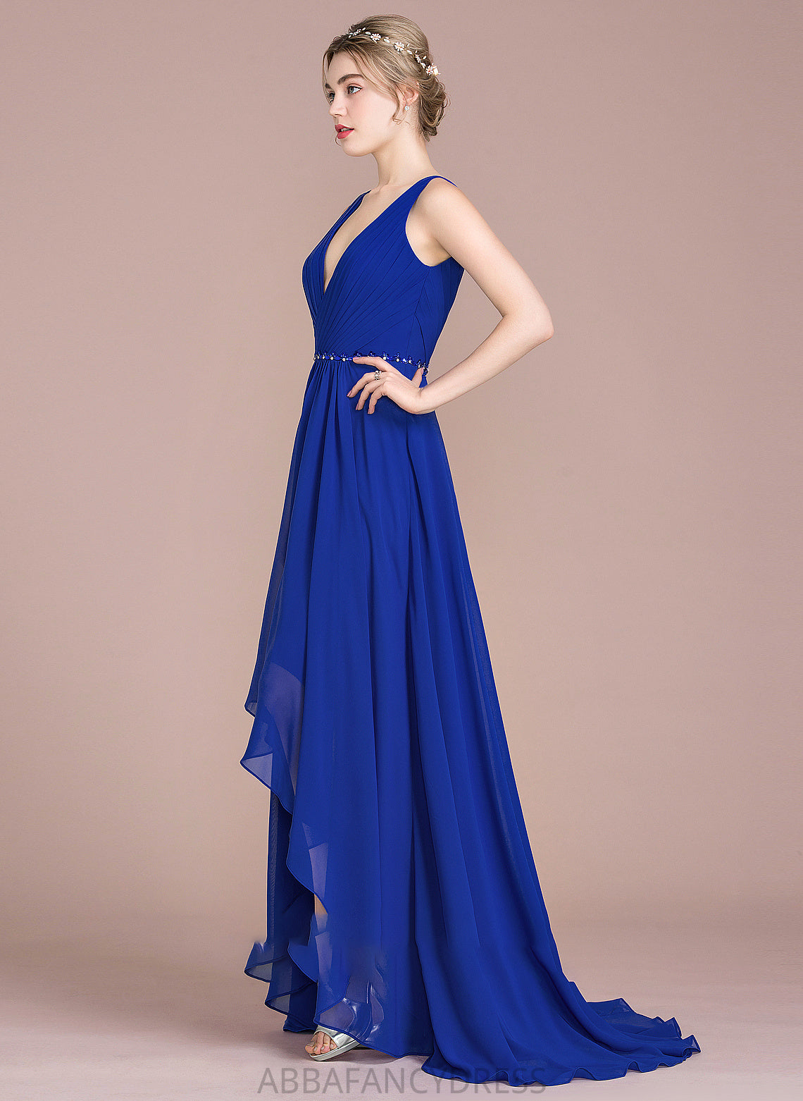 Sequins Prom Dresses V-neck Hillary With A-Line Chiffon Beading Asymmetrical Ruffle