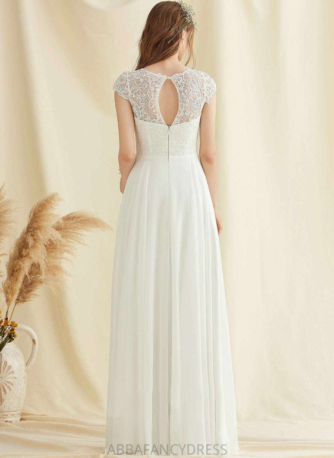 Wedding Lace Scoop Wedding Dresses A-Line Chiffon Floor-Length Delilah Dress